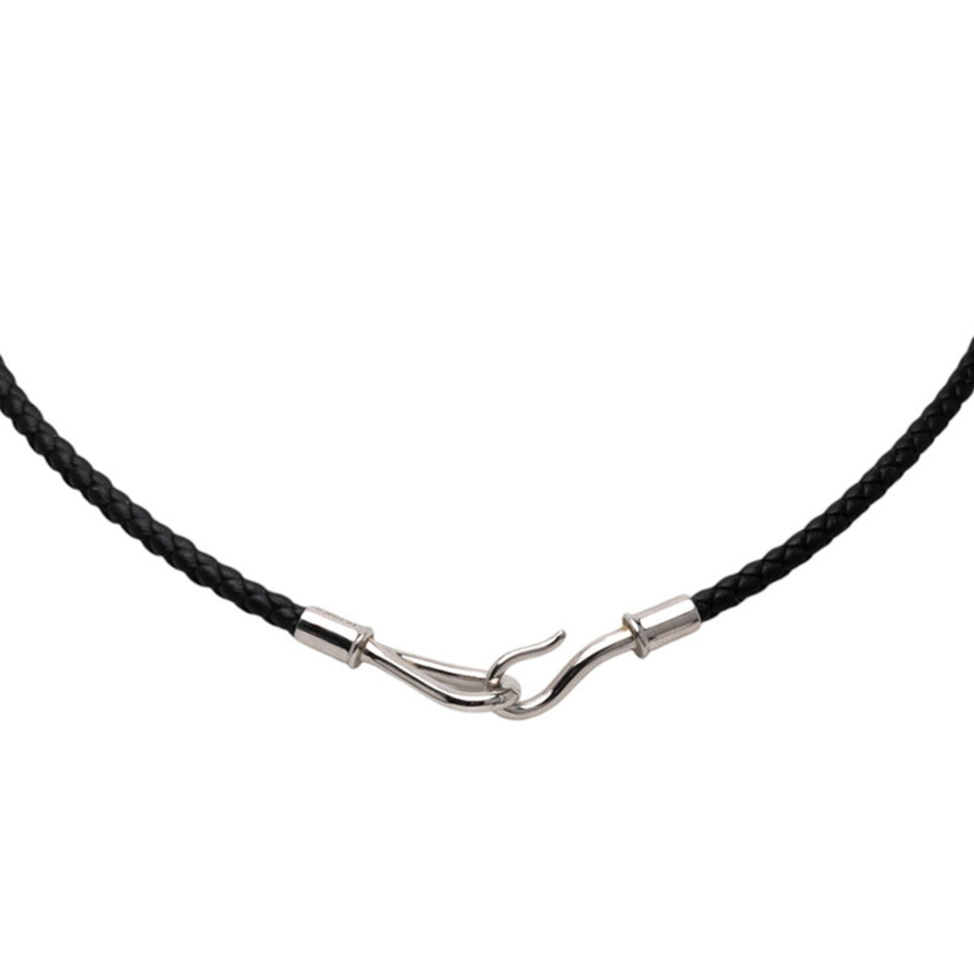Hermes Jumbo Choker Bracelet In Black With Silver Hardware, Leather And Metal...